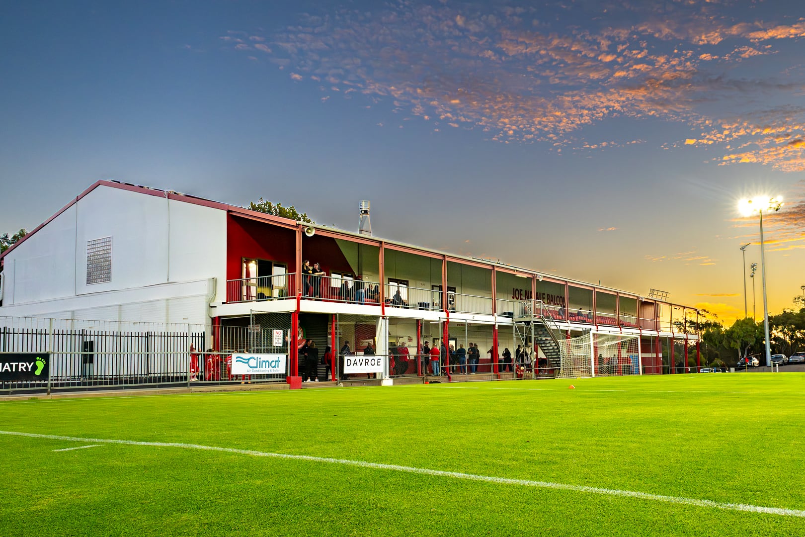 The Steve Woodcock Sports Centre clubrooms at Newton as the lights come on